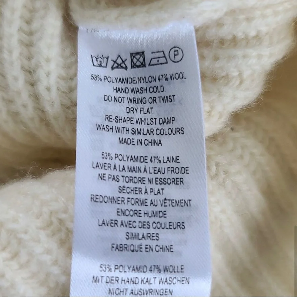 French Connection Wool Sweater Color Block Cream Small Mock Neck Fall Oversized - Picture 3 of 5